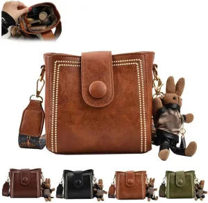Bootara Retro Bucket Bag for Women,Vintage Quilted Leather Shoulder Handbag with Wide Strap, Adjustable Crossbody Purse