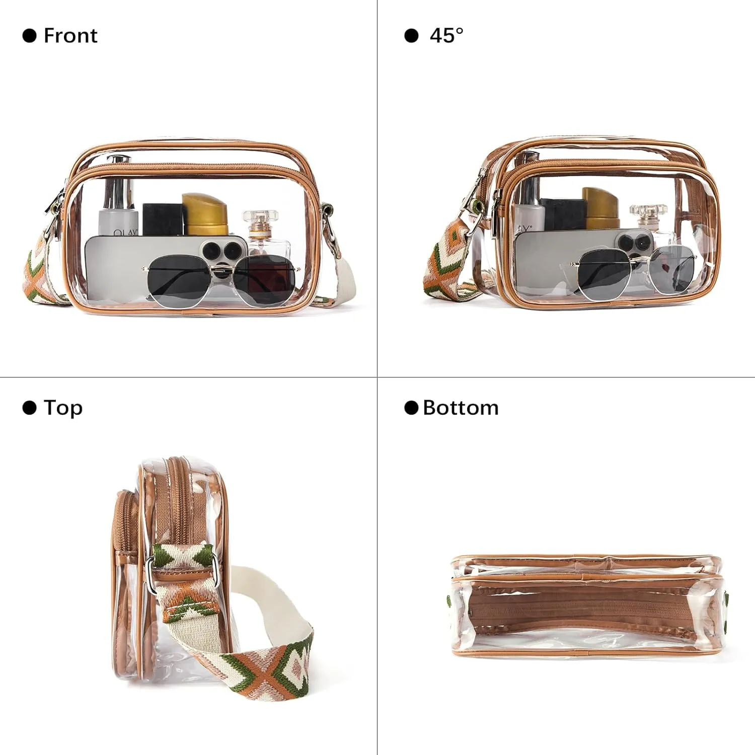 BOSTANTEN Clear Bag for Women Stadium Approved Clear Bags Small Crossbody Purse Trendy for Concerts Sports Events