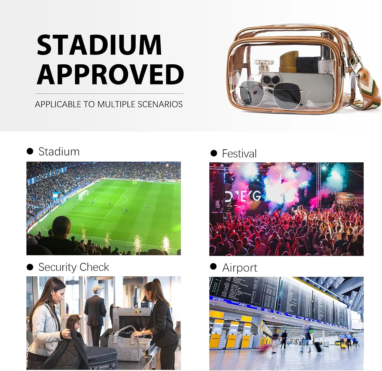 BOSTANTEN Clear Bag for Women Stadium Approved Clear Bags Small Crossbody Purse Trendy for Concerts Sports Events