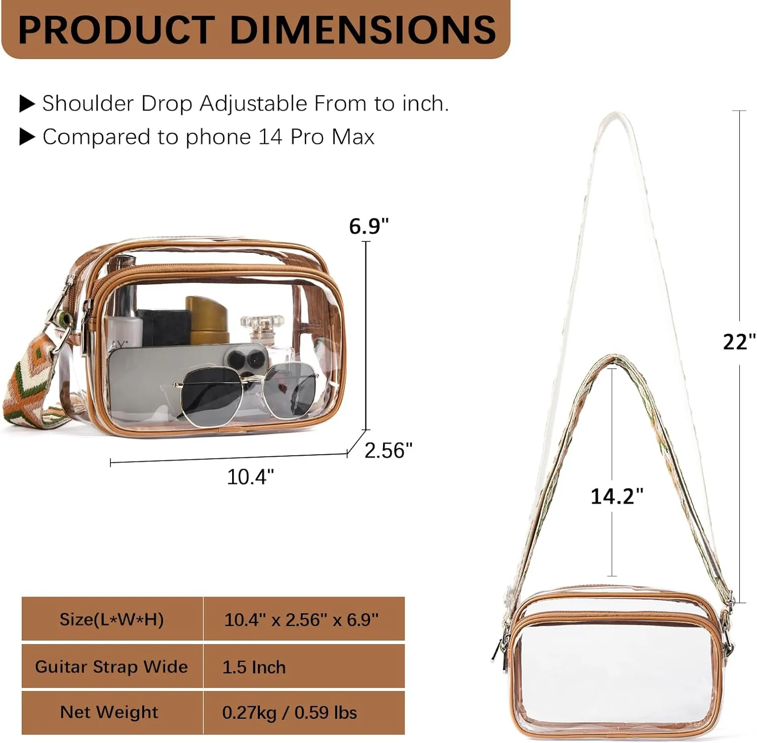 BOSTANTEN Clear Bag for Women Stadium Approved Clear Bags Small Crossbody Purse Trendy for Concerts Sports Events
