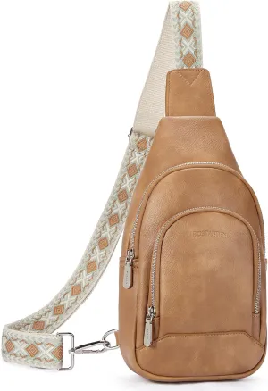 BOSTANTEN Sling Bag for Women Crossbody Purse Crossbody Bag Leather Chest Bag with Adjustable Guitar Strap for Travel