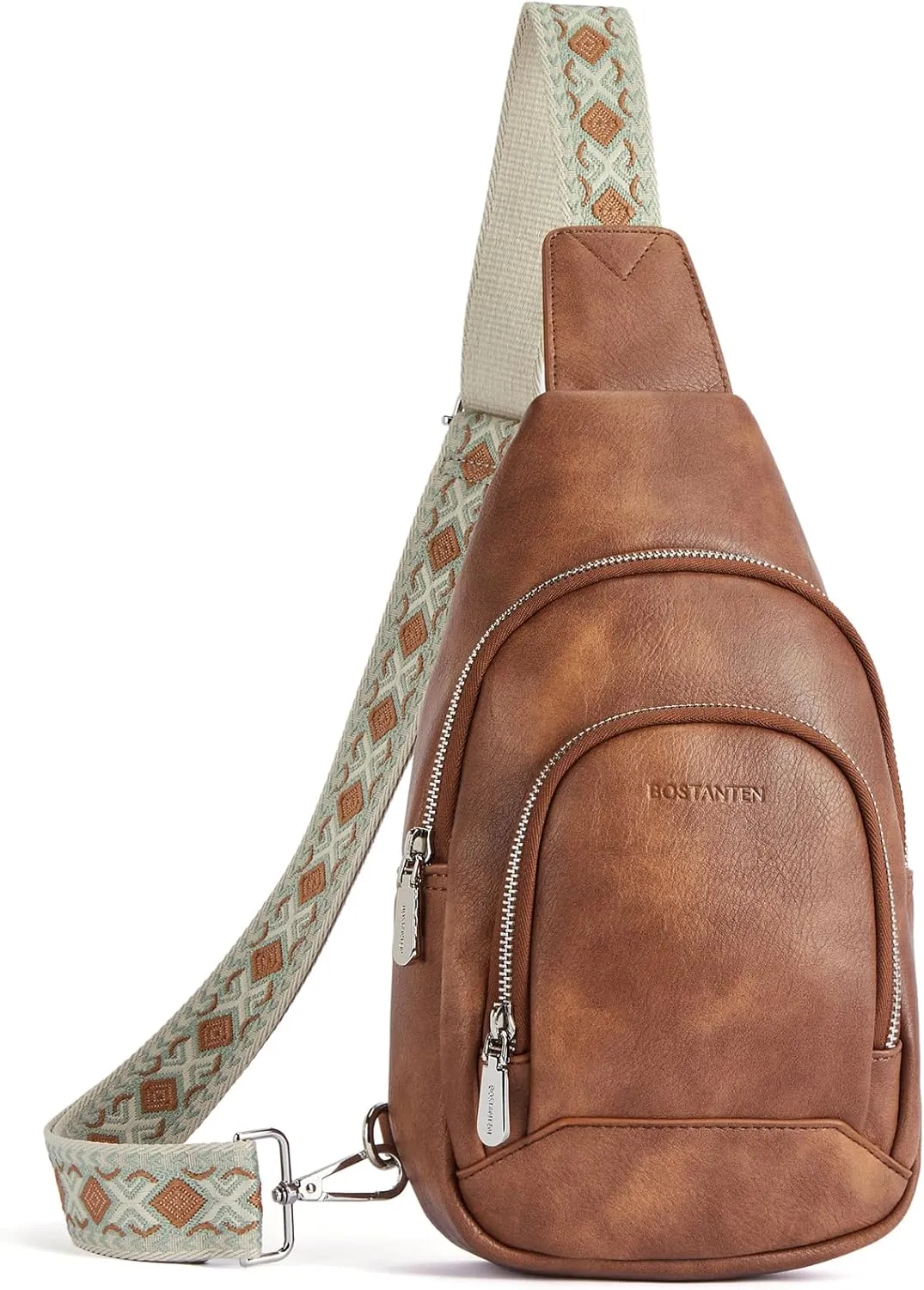 BOSTANTEN Sling Bag for Women Crossbody Purse Crossbody Bag Leather Chest Bag with Adjustable Guitar Strap for Travel