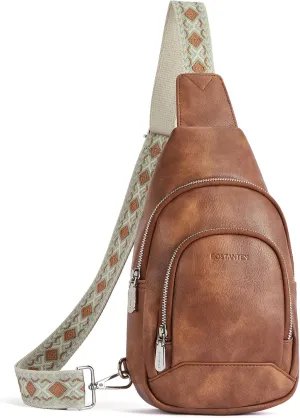 BOSTANTEN Sling Bag for Women Crossbody Purse Crossbody Bag Leather Chest Bag with Adjustable Guitar Strap for Travel