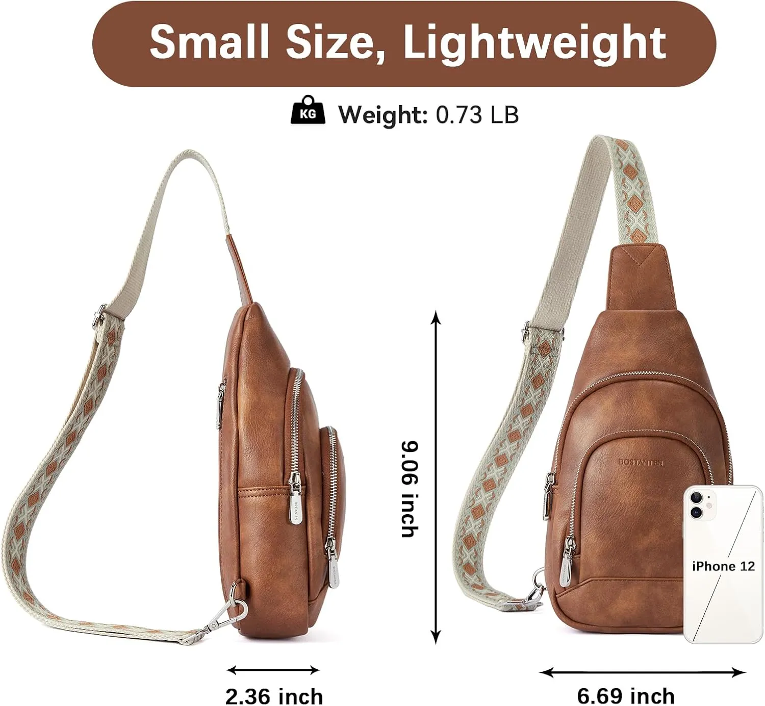 BOSTANTEN Sling Bag for Women Crossbody Purse Crossbody Bag Leather Chest Bag with Adjustable Guitar Strap for Travel