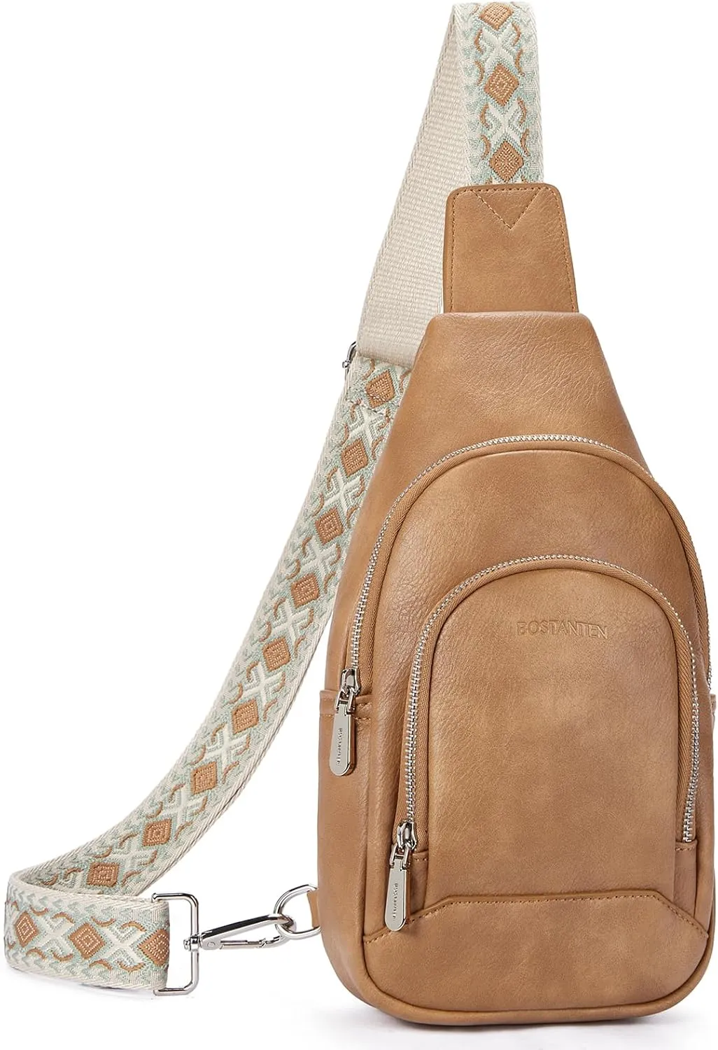 BOSTANTEN Sling Bag for Women Crossbody Purse Crossbody Bag Leather Chest Bag with Adjustable Guitar Strap for Travel