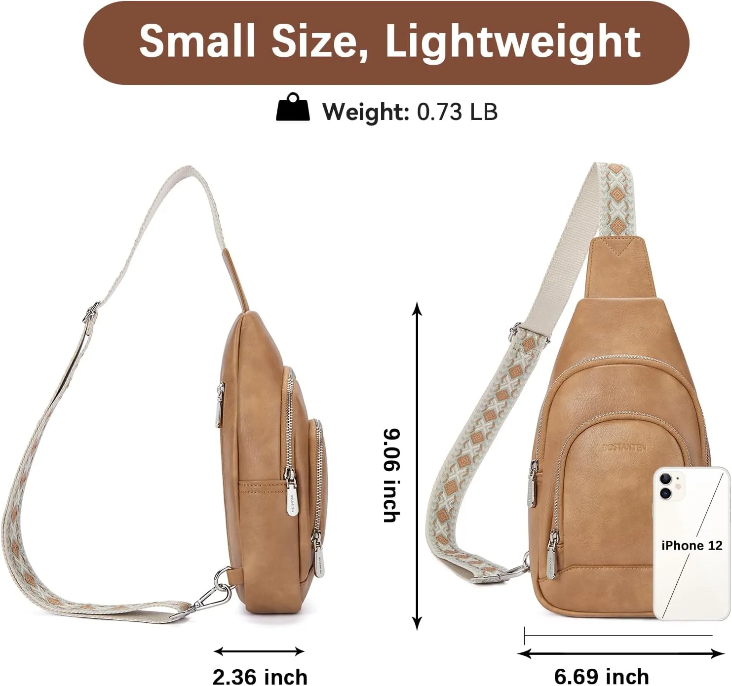 BOSTANTEN Sling Bag for Women Crossbody Purse Crossbody Bag Leather Chest Bag with Adjustable Guitar Strap for Travel