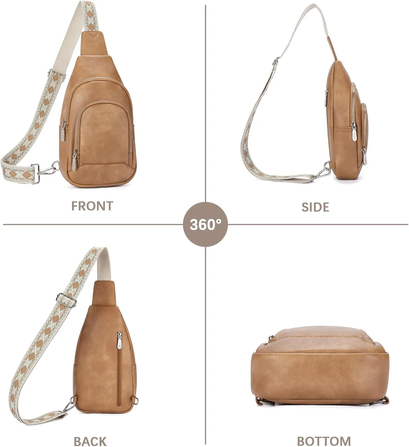 BOSTANTEN Sling Bag for Women Crossbody Purse Crossbody Bag Leather Chest Bag with Adjustable Guitar Strap for Travel