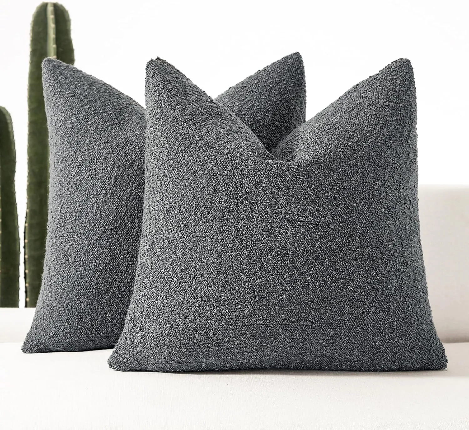 Boucle Decorative Throw Pillow Covers for Couch Set of 2, 18x18 inches, Charcoal