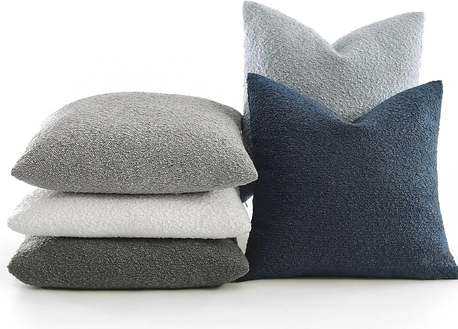 Boucle Decorative Throw Pillow Covers for Couch Set of 2, 18x18 inches, Charcoal