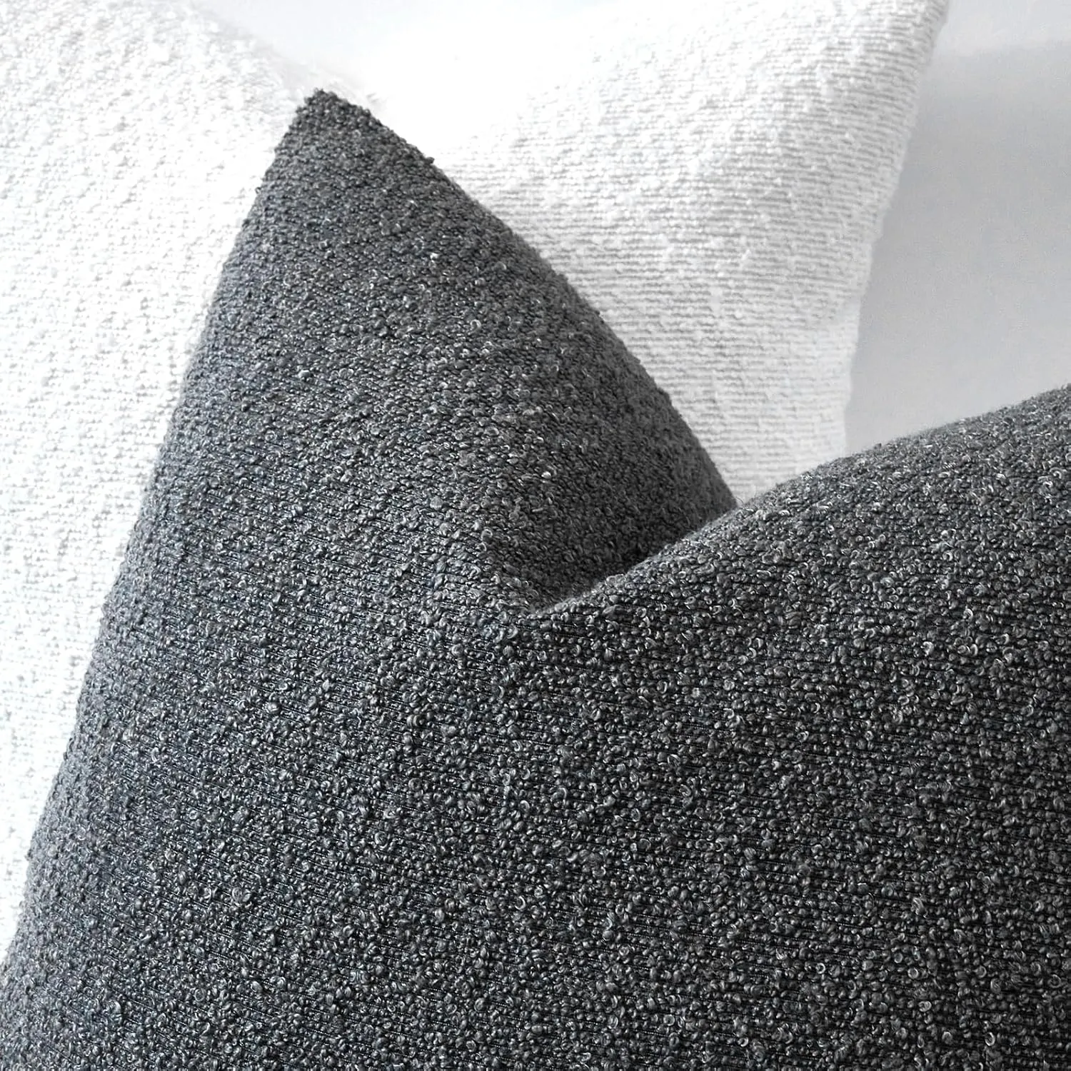 Boucle Decorative Throw Pillow Covers for Couch Set of 2, 18x18 inches, Charcoal