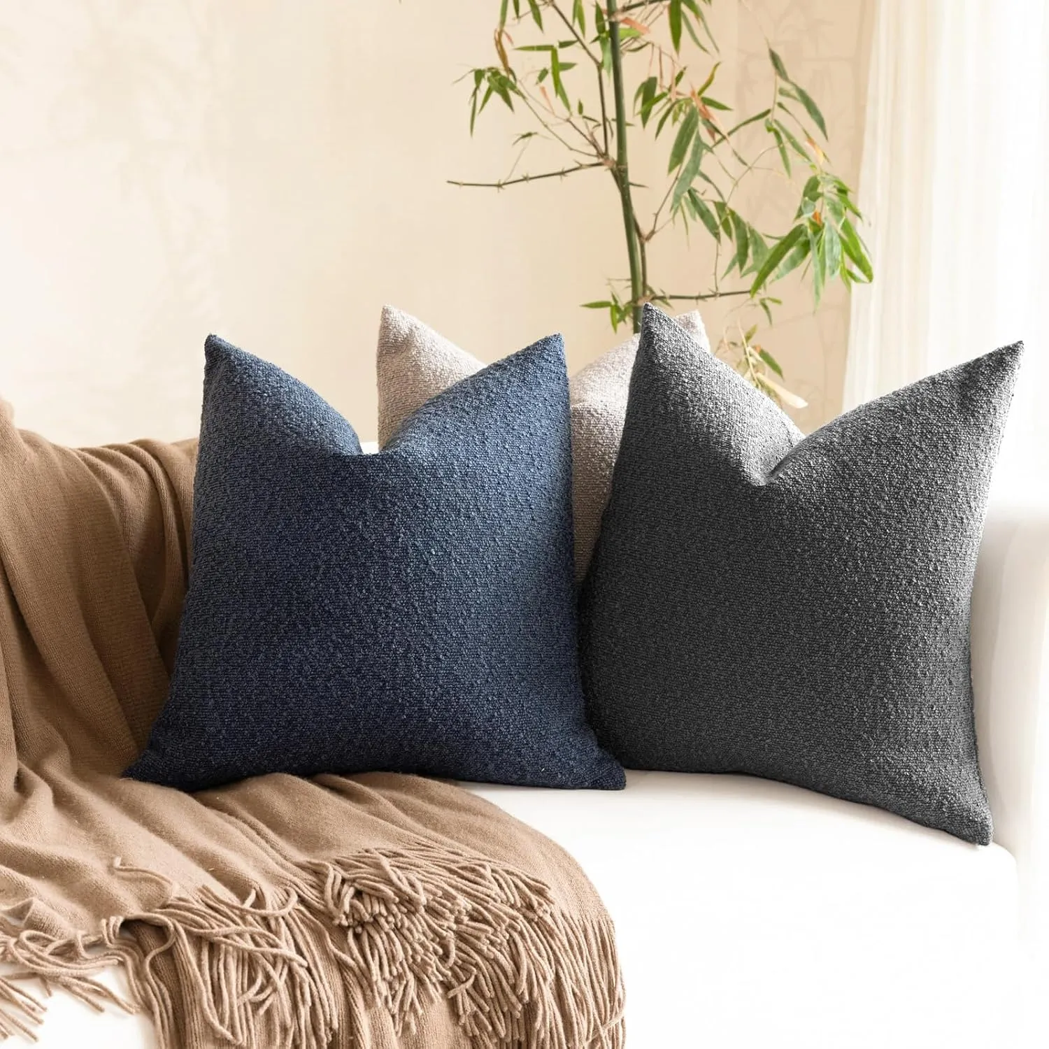 Boucle Decorative Throw Pillow Covers for Couch Set of 2, 18x18 inches, Charcoal