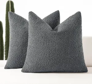 Boucle Decorative Throw Pillow Covers for Couch Set of 2, 18x18 inches, Charcoal
