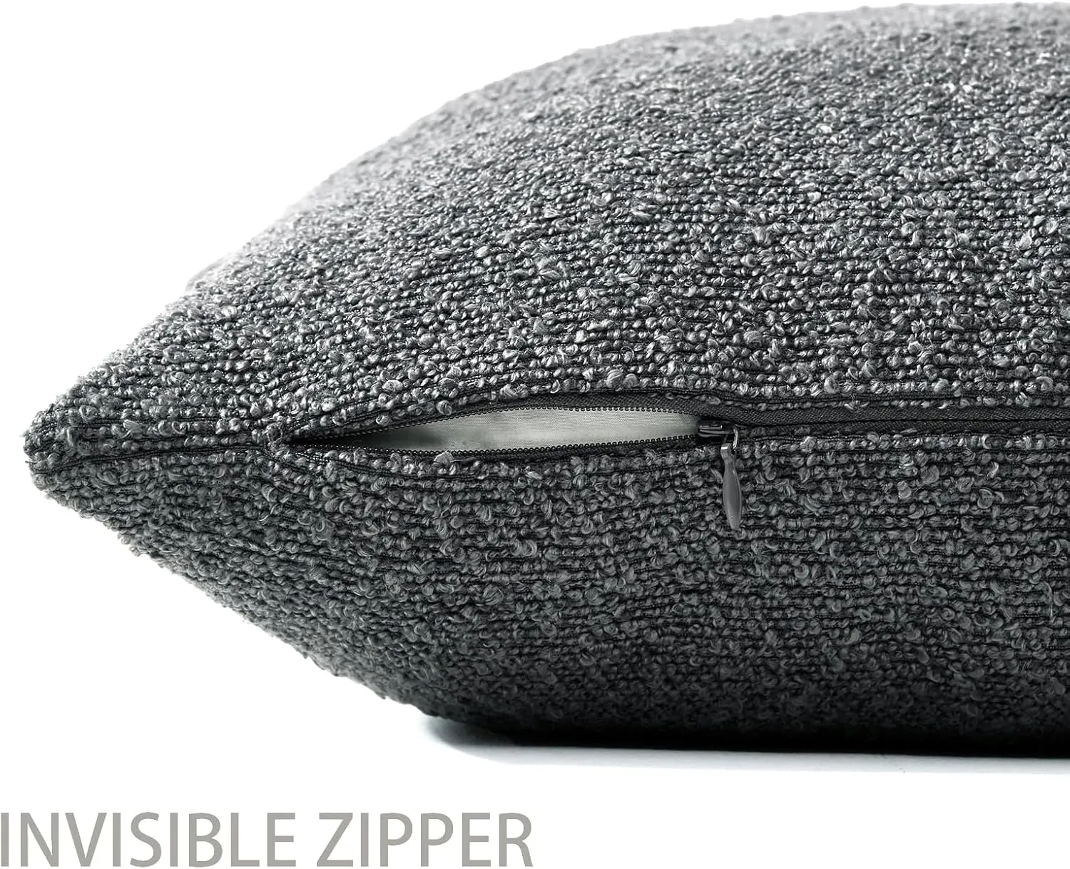 Boucle Decorative Throw Pillow Covers for Couch Set of 2, 18x18 inches, Charcoal