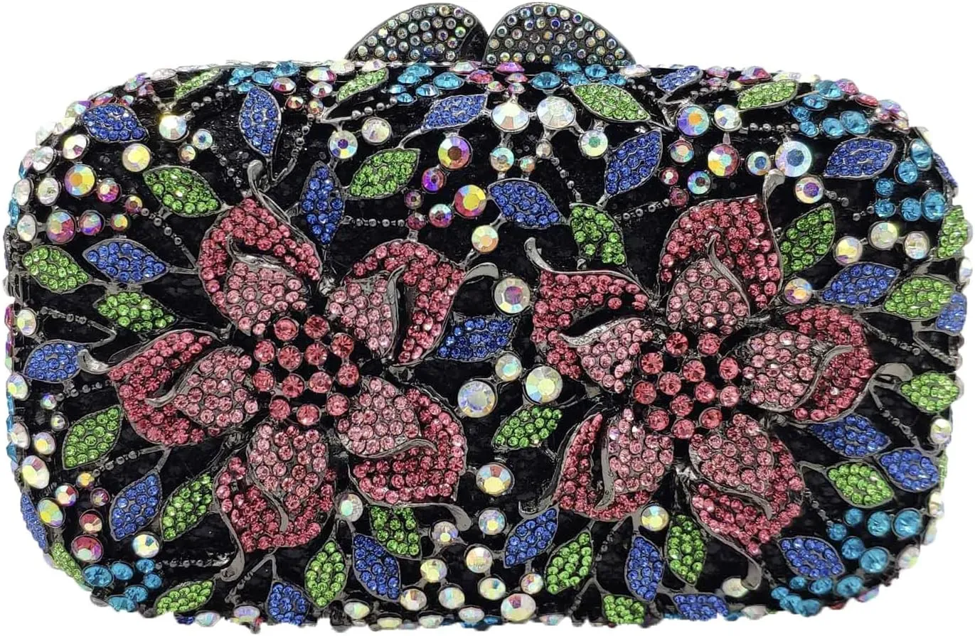 Boutique De FGG Flowers Women Crystal Clutch Purses Evening Minaudiere Bags Wedding Party Bridal Rhinestones Handbags,Mini
