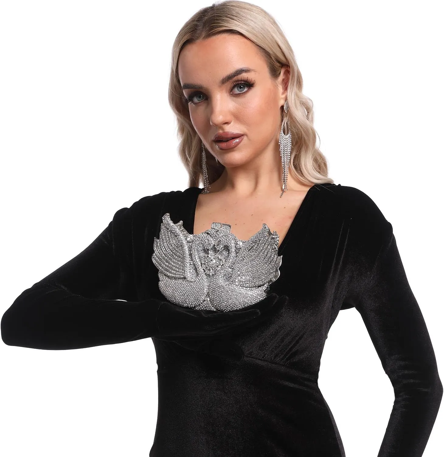 Boutique De FGG Swan Crystal Clutch for Women Evening Handbags Wedding Party Rhinestone Clutch Purse Animal Minaudiere,Mini