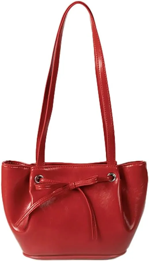 Bow Detail PU Bucket Bag for Women, Summer Trendy Underarm Shoulder Purse, Elegant & Unique Crossbody Handbag