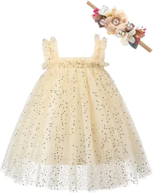 Bow Dream Baby Girls Toddler Tutu Dress Infant Tulle Dress Party Princess Dress with Flower Headband Dusty Rose