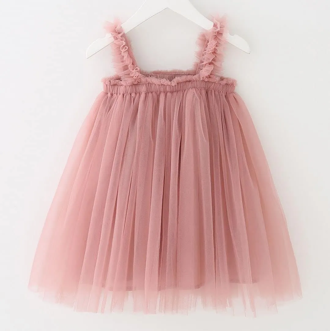 Bow Dream Baby Girls Toddler Tutu Dress Infant Tulle Dress Party Princess Dress with Flower Headband Dusty Rose