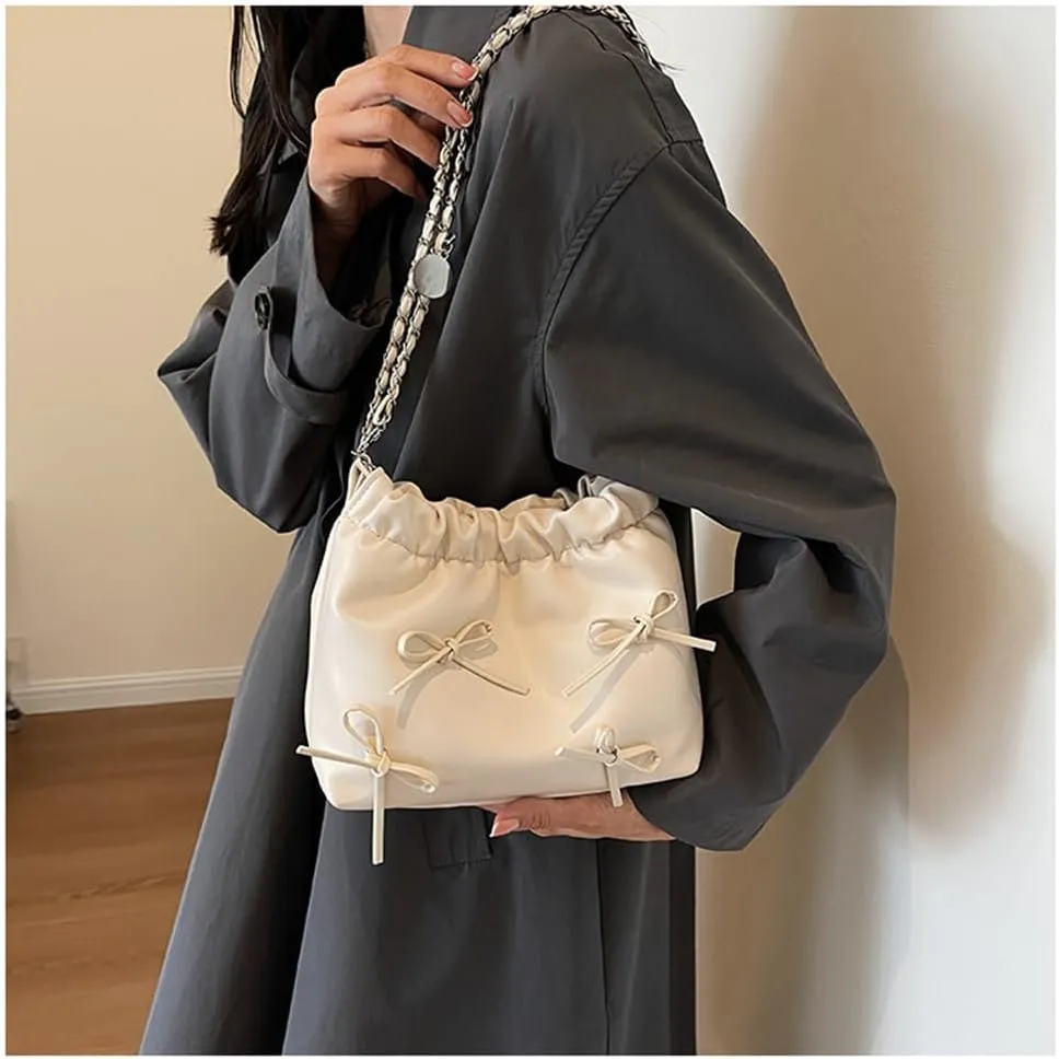 Bowknot Bucket Bag for Women Small Leather Bucket Bags and Purses Hobo Bucket Satchel Handbag Y2k Purse