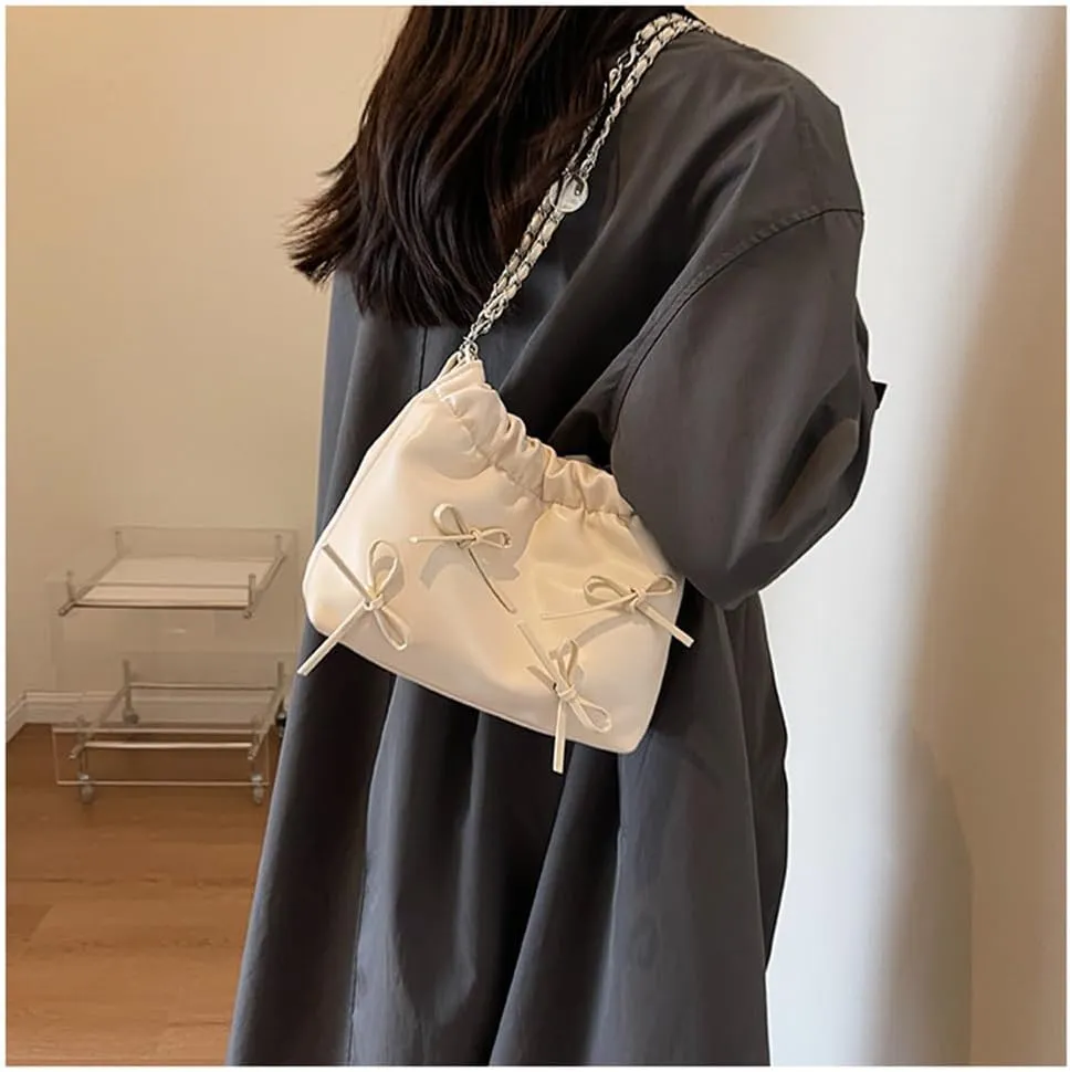 Bowknot Bucket Bag for Women Small Leather Bucket Bags and Purses Hobo Bucket Satchel Handbag Y2k Purse