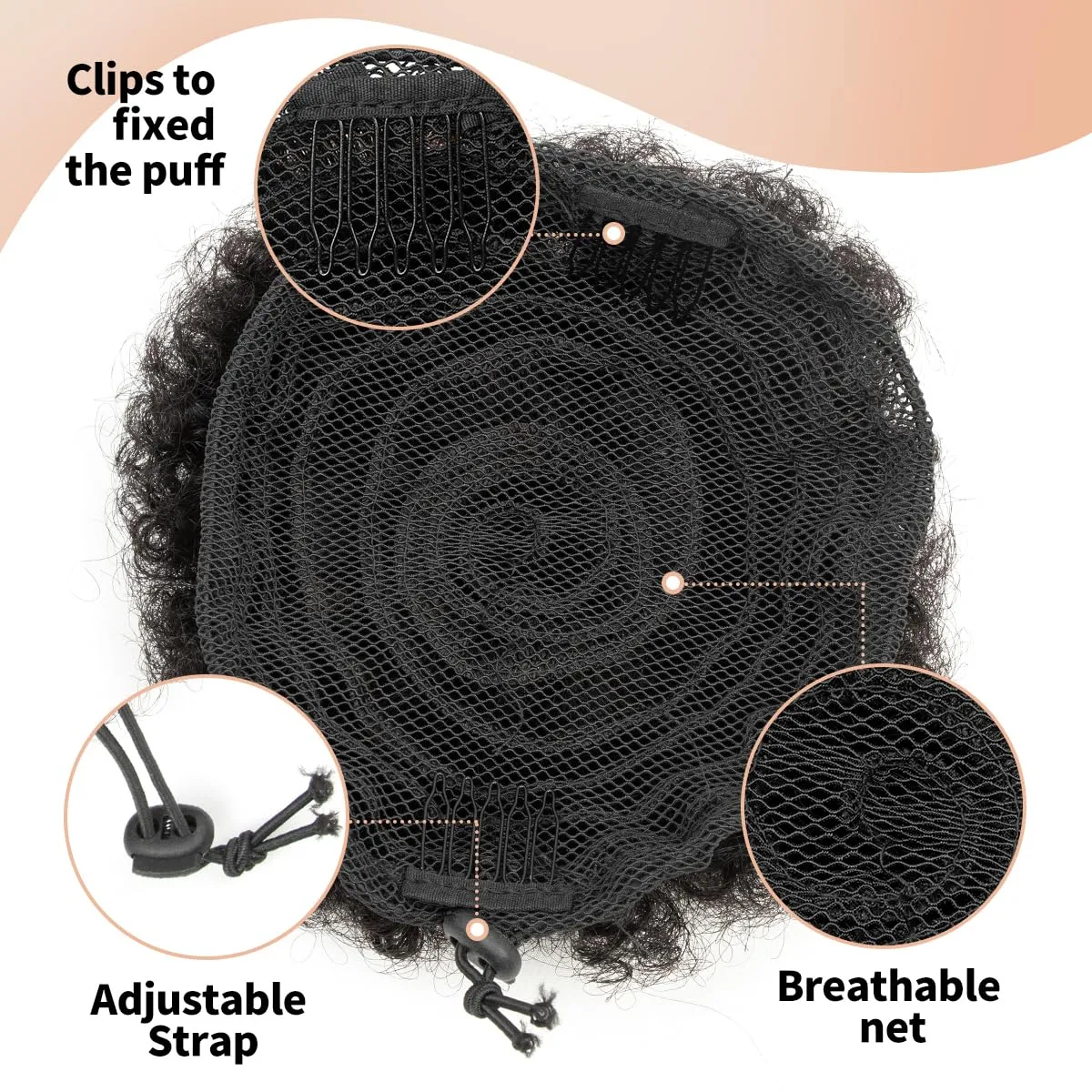 Boymia Afro Puff Drawstring Ponytail Extension #1B Natural Black 8 Inch African American Kinky Curly Wrap Drawstring Puff Ponytail Hair Extensions Kinky Curly Bun Hair