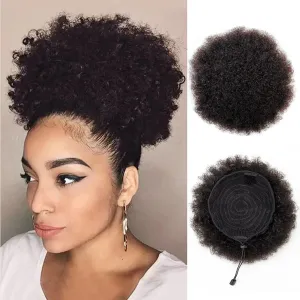 Boymia Afro Puff Drawstring Ponytail Extension #1B Natural Black 8 Inch African American Kinky Curly Wrap Drawstring Puff Ponytail Hair Extensions Kinky Curly Bun Hair