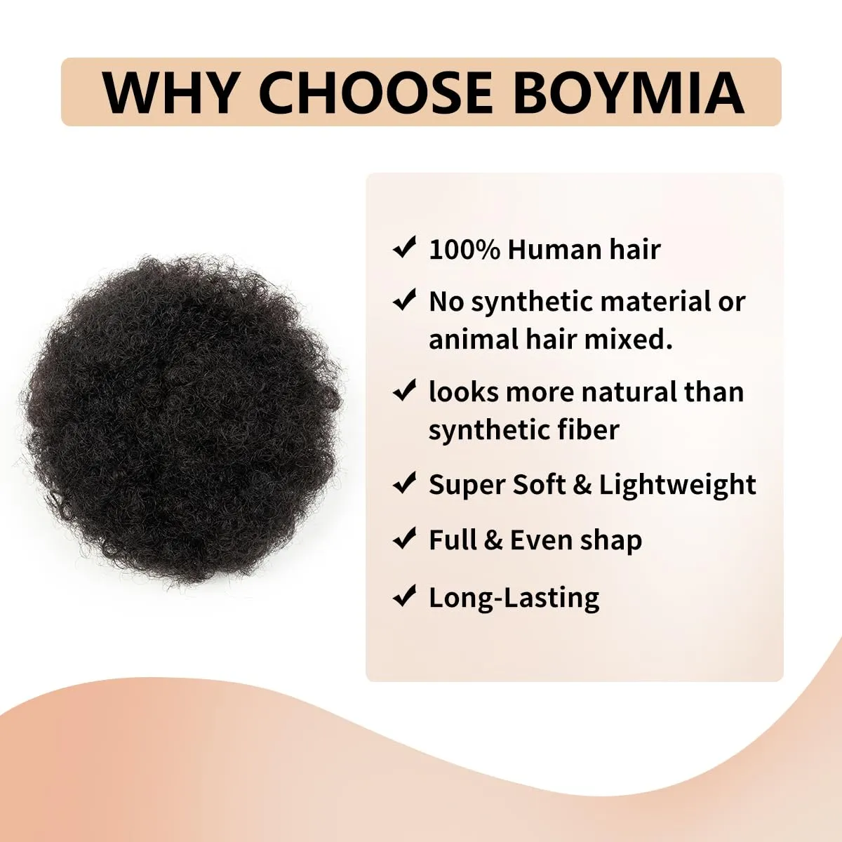Boymia Afro Puff Drawstring Ponytail Extension #1B Natural Black 8 Inch African American Kinky Curly Wrap Drawstring Puff Ponytail Hair Extensions Kinky Curly Bun Hair