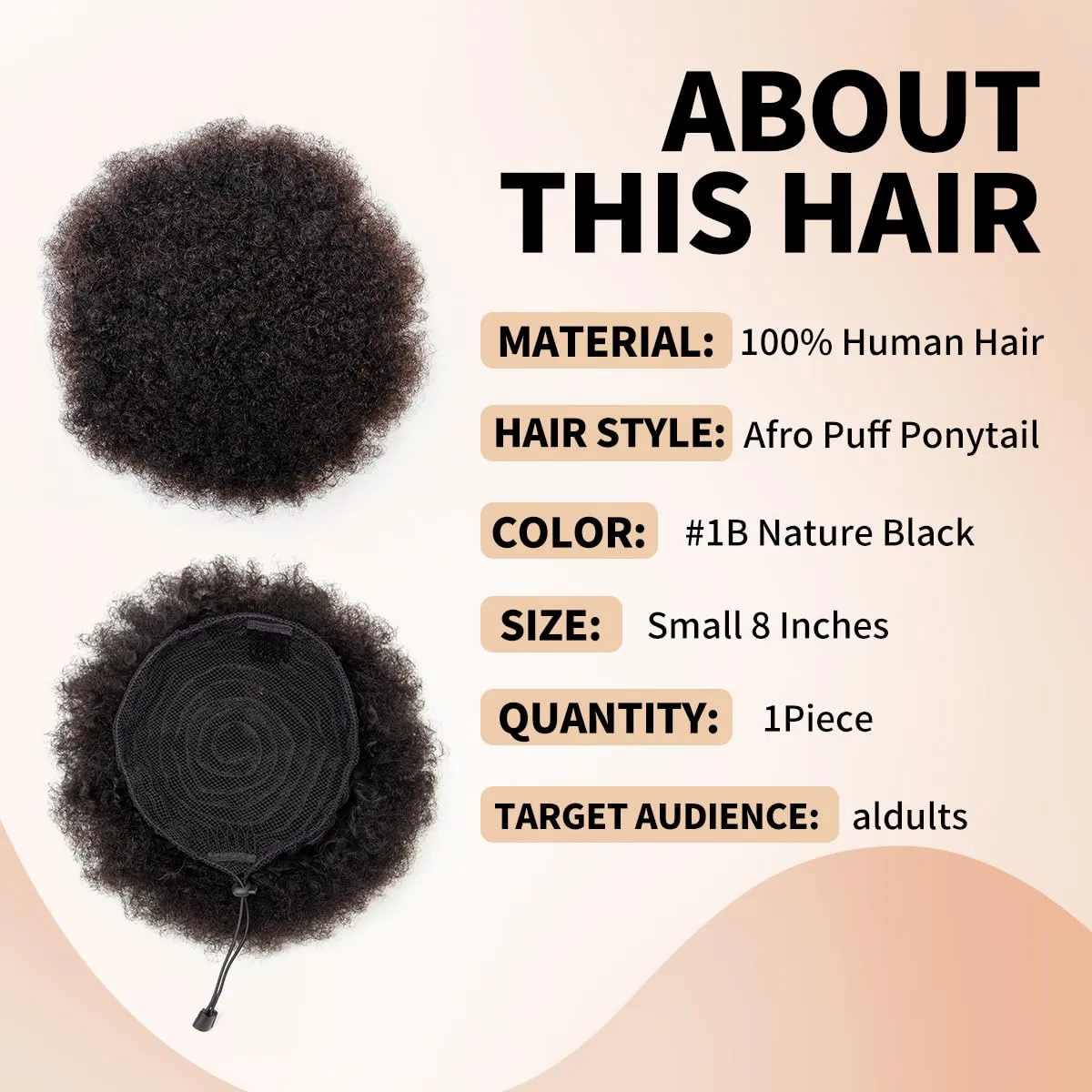 Boymia Afro Puff Drawstring Ponytail Extension #1B Natural Black 8 Inch African American Kinky Curly Wrap Drawstring Puff Ponytail Hair Extensions Kinky Curly Bun Hair