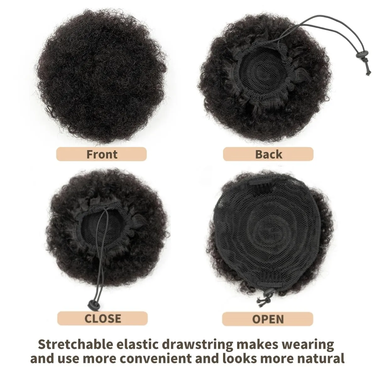Boymia Afro Puff Drawstring Ponytail Extension #1B Natural Black 8 Inch African American Kinky Curly Wrap Drawstring Puff Ponytail Hair Extensions Kinky Curly Bun Hair