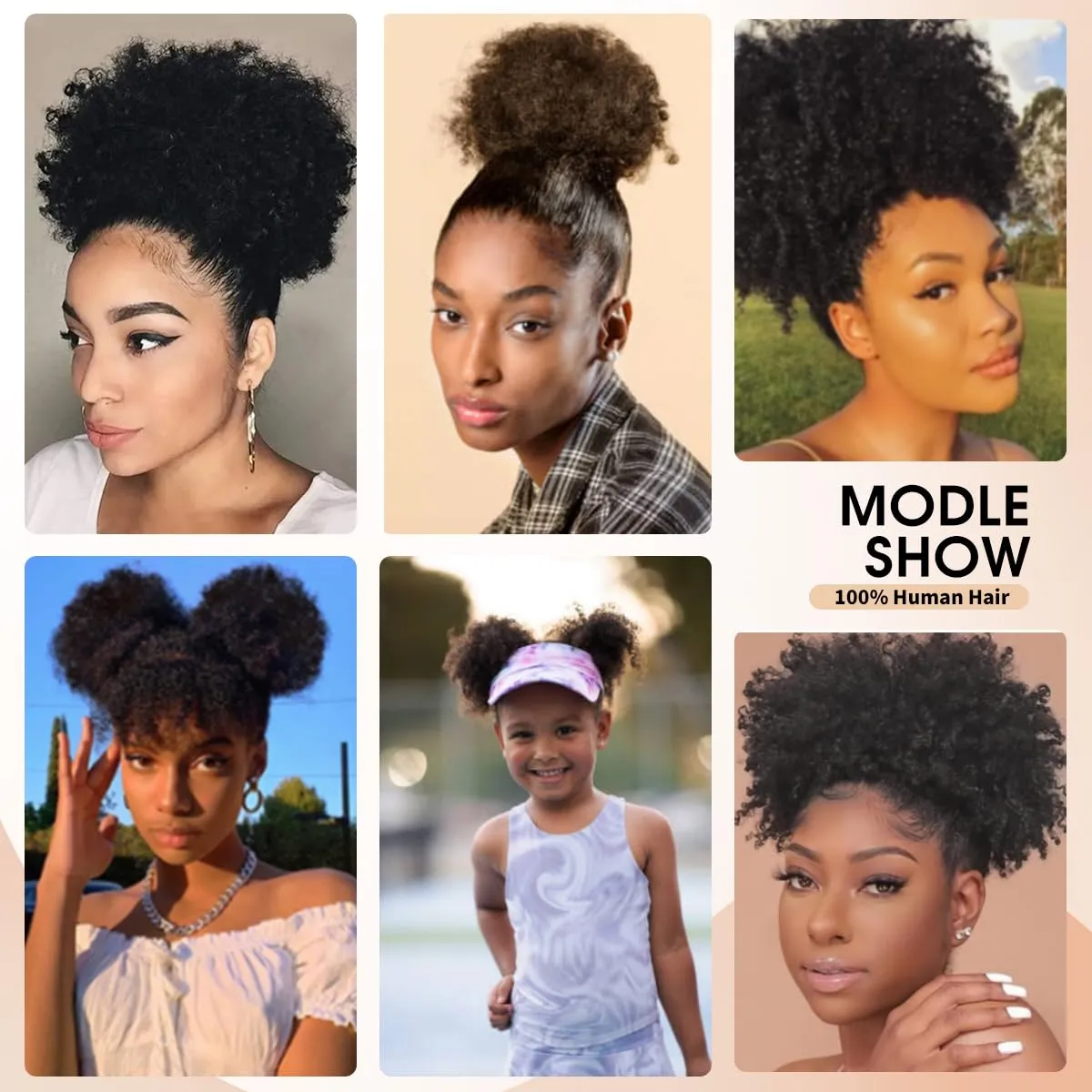 Boymia Afro Puff Drawstring Ponytail Extension #1B Natural Black 8 Inch African American Kinky Curly Wrap Drawstring Puff Ponytail Hair Extensions Kinky Curly Bun Hair