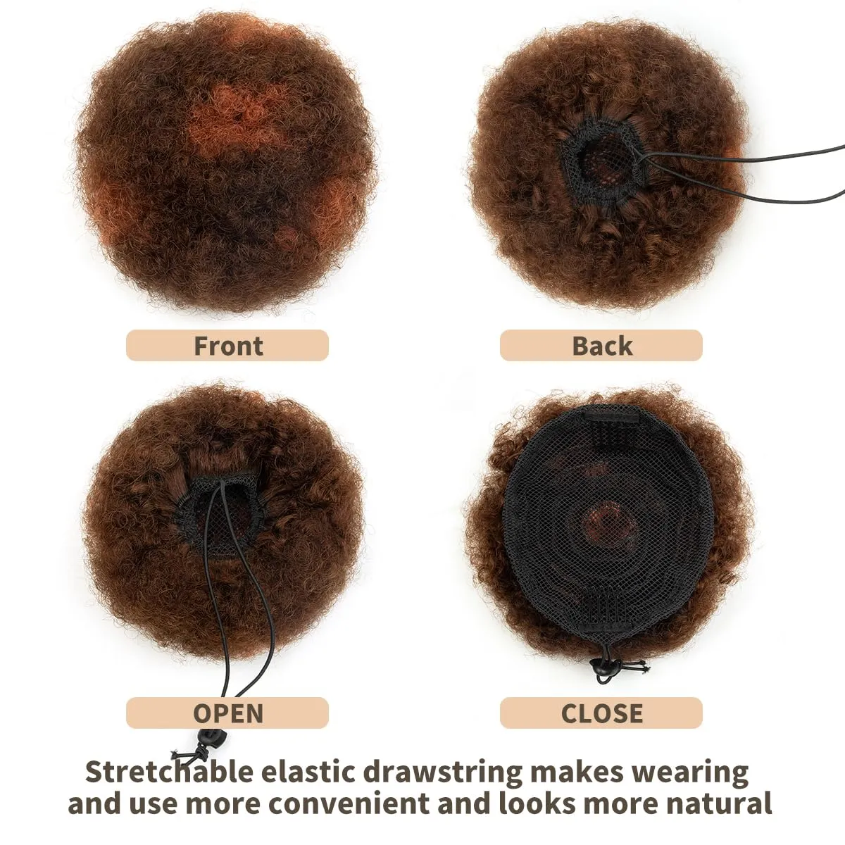 Boymia Afro Puff Drawstring Ponytail Extension 4 Inch #27 Light Blonde Curly Drawstring Ponytail For Kids 100% Remy Human Hair Super Soft Shiny Bouncy Kinky Curly Bun Hair