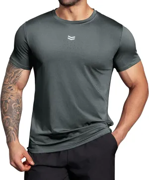 Boyzn Men's Reflective Stripe & Perforated Breathable T-Shirt - Moisture Wicking Quick Dry Gym Shirt for Running, Basketball