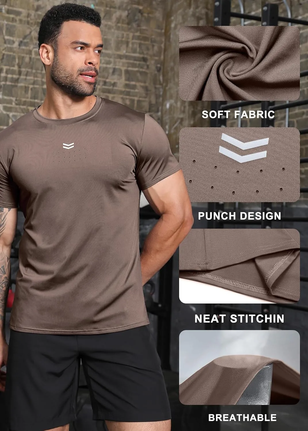 Boyzn Men's Reflective Stripe & Perforated Breathable T-Shirt - Moisture Wicking Quick Dry Gym Shirt for Running, Basketball