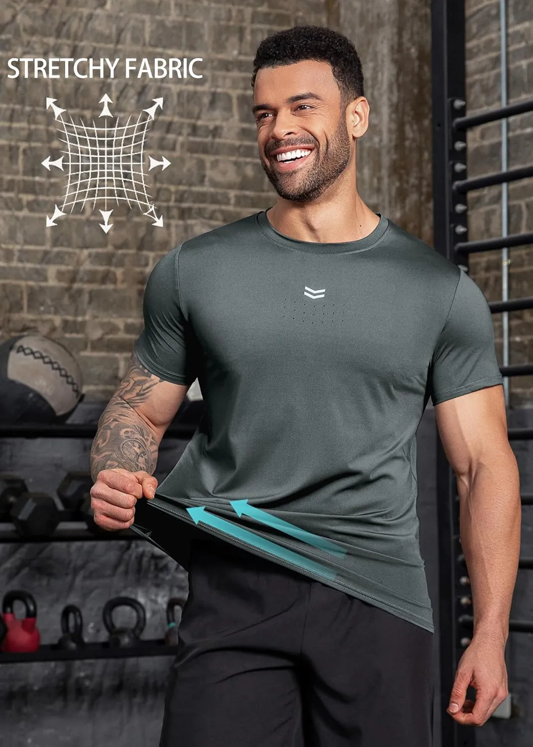 Boyzn Men's Reflective Stripe & Perforated Breathable T-Shirt - Moisture Wicking Quick Dry Gym Shirt for Running, Basketball