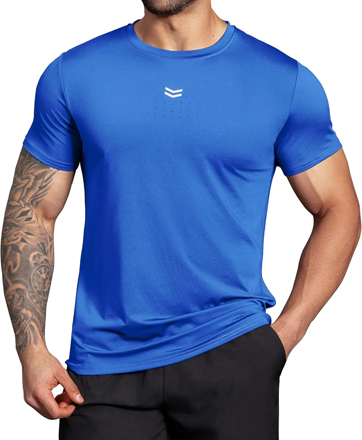 Boyzn Men's Reflective Stripe & Perforated Breathable T-Shirt - Moisture Wicking Quick Dry Gym Shirt for Running, Basketball