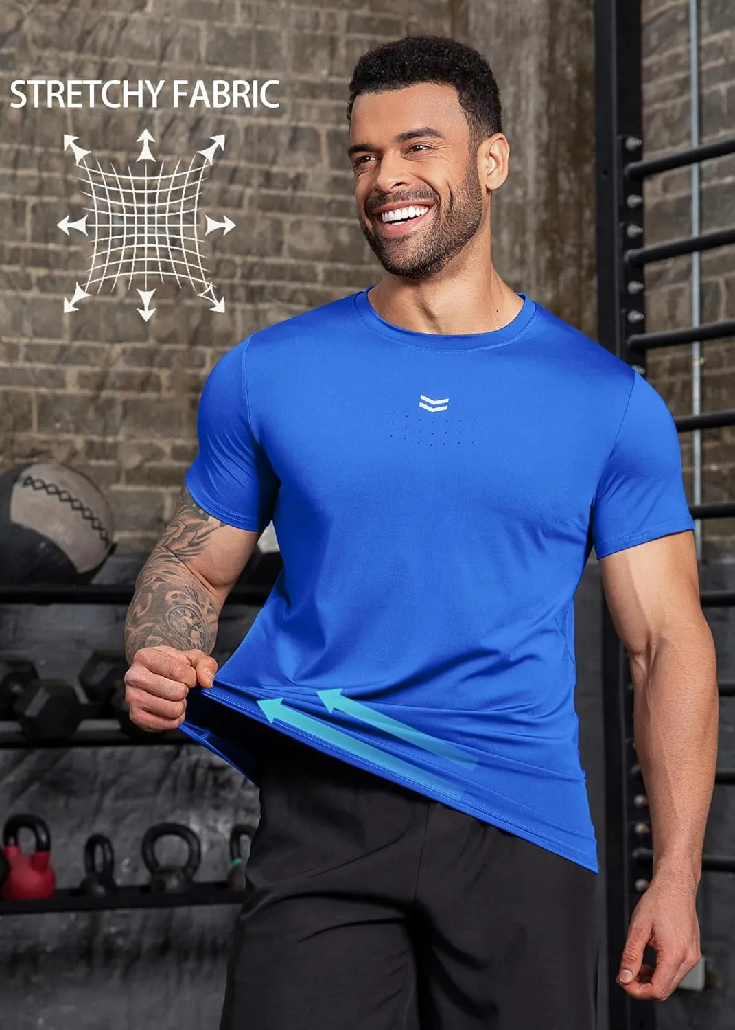 Boyzn Men's Reflective Stripe & Perforated Breathable T-Shirt - Moisture Wicking Quick Dry Gym Shirt for Running, Basketball