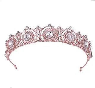 Bride Crowns Wedding Crystal Tiaras Hair Jewelry Bridal Hair Accessories Princess Prom Headpieces for Women and Girls (Rose Gold)