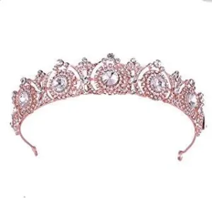 Bride Crowns Wedding Crystal Tiaras Hair Jewelry Bridal Hair Accessories Princess Prom Headpieces for Women and Girls (Rose Gold)