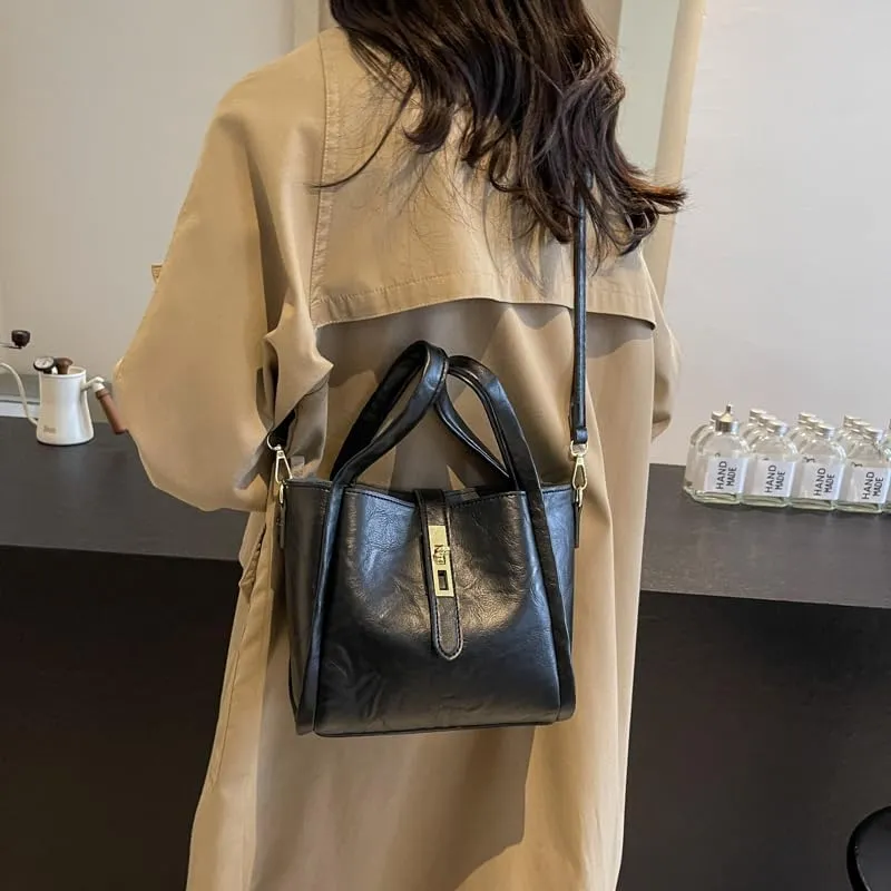 Bucket Bag for Women, Vegan Leather Bucket Bag Trendy Vintage Bucket Bag Leather Purse with Adjustable Shoulder Strap