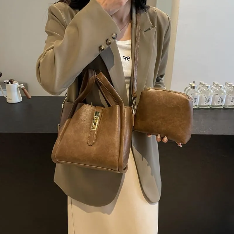 Bucket Bag for Women, Vegan Leather Bucket Bag Trendy Vintage Bucket Bag Leather Purse with Adjustable Shoulder Strap