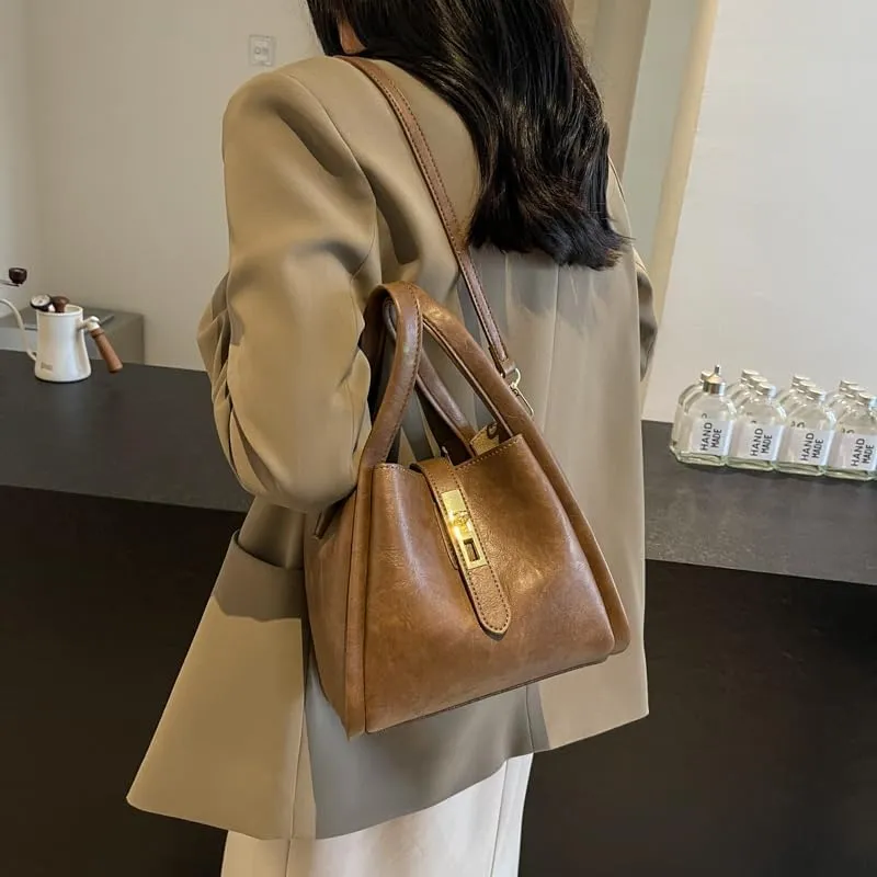 Bucket Bag for Women, Vegan Leather Bucket Bag Trendy Vintage Bucket Bag Leather Purse with Adjustable Shoulder Strap