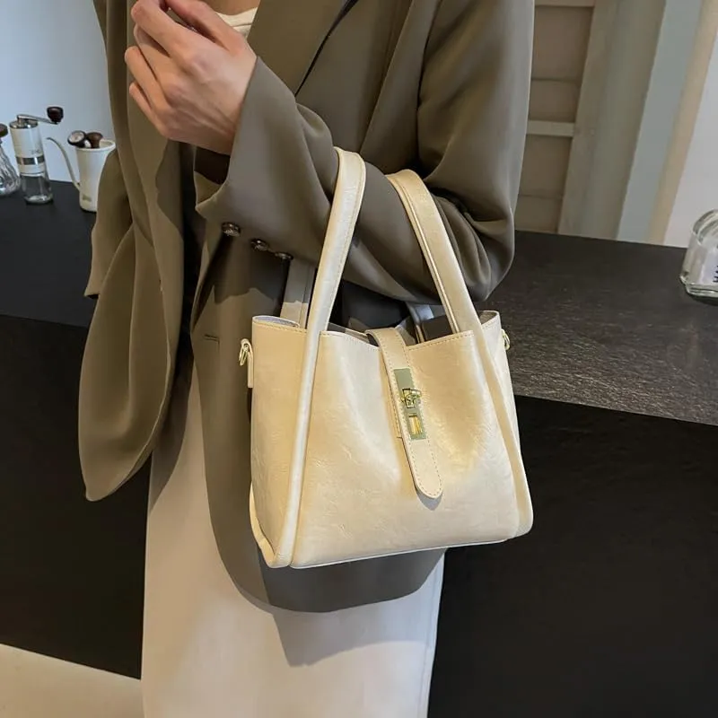 Bucket Bag for Women, Vegan Leather Bucket Bag Trendy Vintage Bucket Bag Leather Purse with Adjustable Shoulder Strap