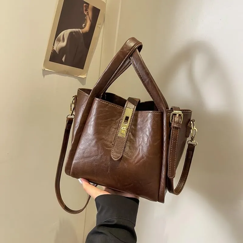 Bucket Bag for Women, Vegan Leather Bucket Bag Trendy Vintage Bucket Bag Leather Purse with Adjustable Shoulder Strap