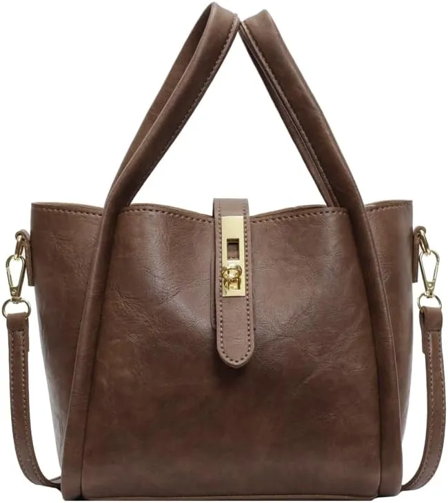 Bucket Bag for Women, Vegan Leather Bucket Bag Trendy Vintage Bucket Bag Leather Purse with Adjustable Shoulder Strap