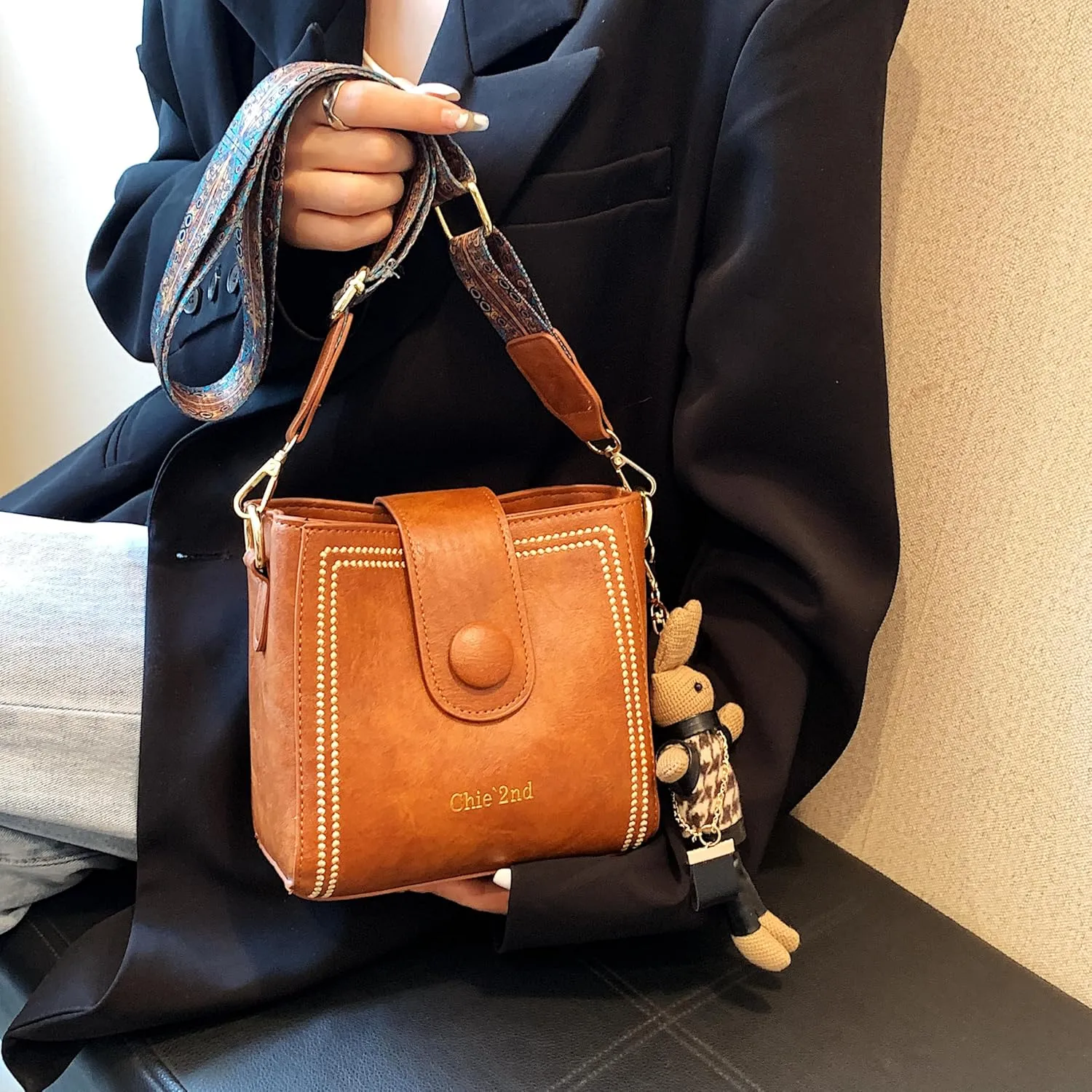 Bucket Bag For Women Vintage Crossbody Bag With Adjustable Wider Strap Small Shoulder Bags Pu Leather Fashion Retro