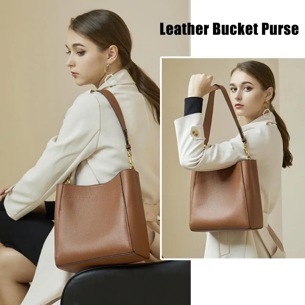 Bucket Bag Vegan Leather Shoulder Crossbody Purses for Women Casul Hobo Bag Trendy Bucket Purse with Adjustable Strap