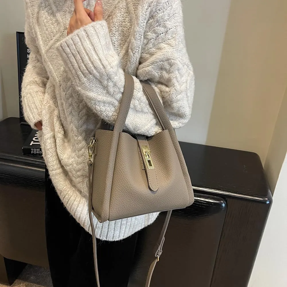 Bucket Bags for Women - Leather Crossbody Bucket Purse Small Handbag Trendy Vintage Shoulder Bag with Small Purse