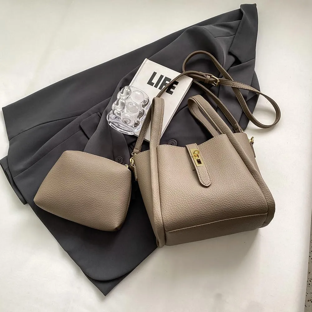 Bucket Bags for Women - Leather Crossbody Bucket Purse Small Handbag Trendy Vintage Shoulder Bag with Small Purse