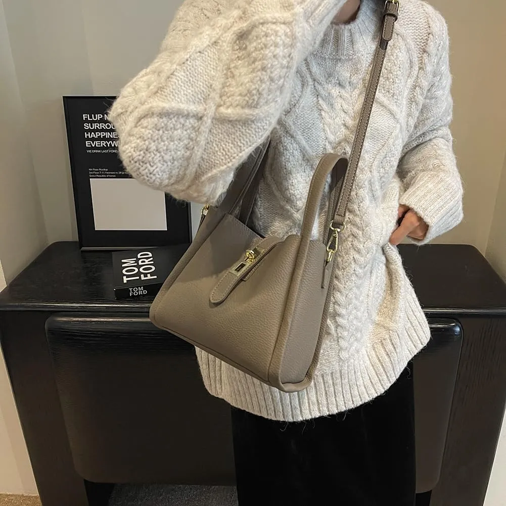 Bucket Bags for Women - Leather Crossbody Bucket Purse Small Handbag Trendy Vintage Shoulder Bag with Small Purse