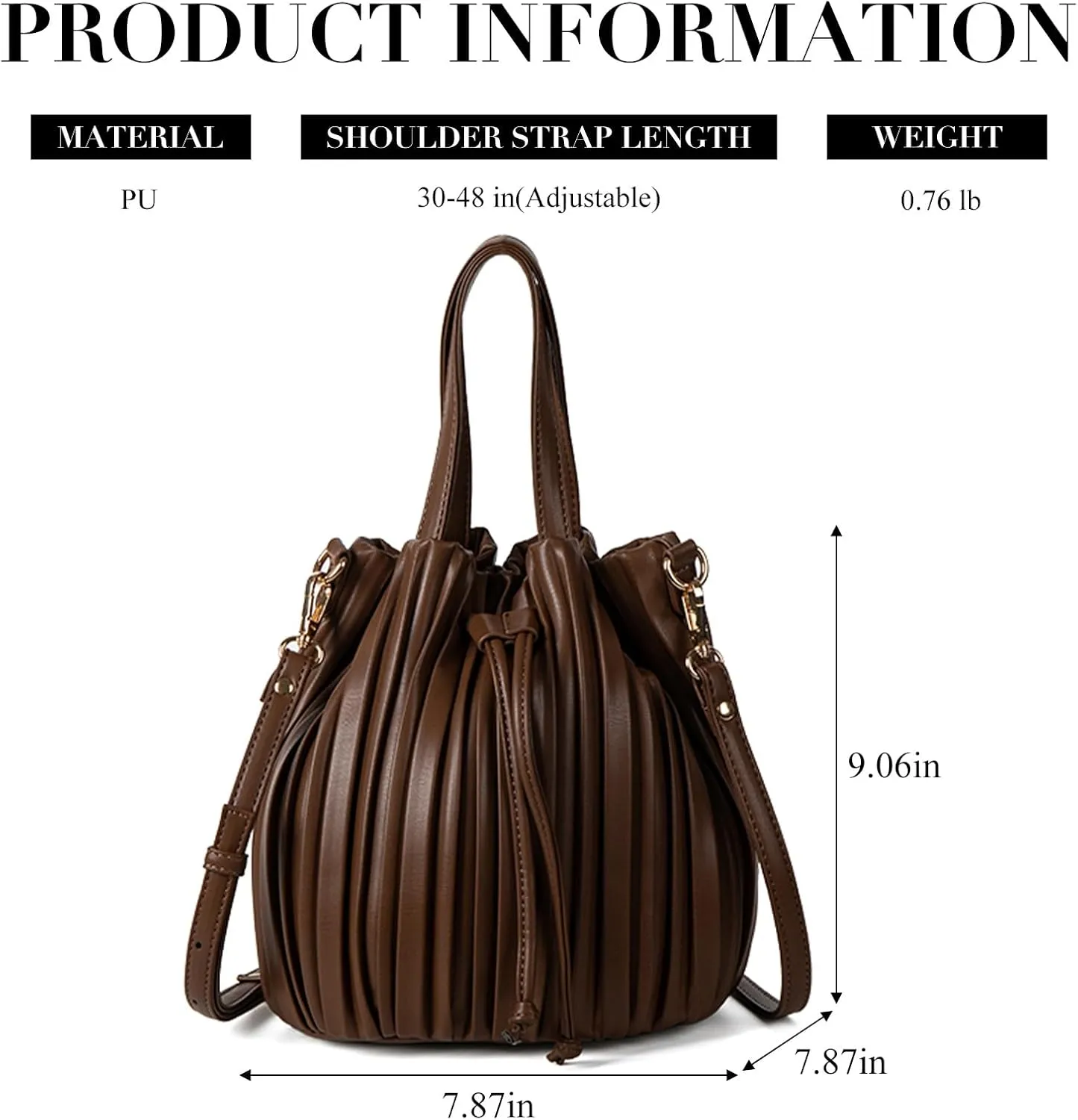 Bucket Bags for Women, Mini Leather Drawstring Crossbody Bucket Purses Pleated Shoulder Handbags